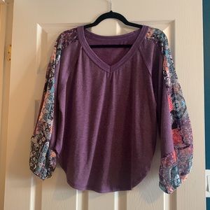 Hippie Meadow Printed Sleeve Top Purple